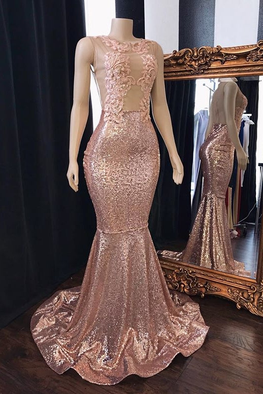 Pink Sequins Mermaid Prom Dresses Long Tulle Backless Evening Gowns BIZTUNNEL Pink Sequins Mermaid Prom Dresses Long Tulle Backless Evening Gowns BIZTUNNEL