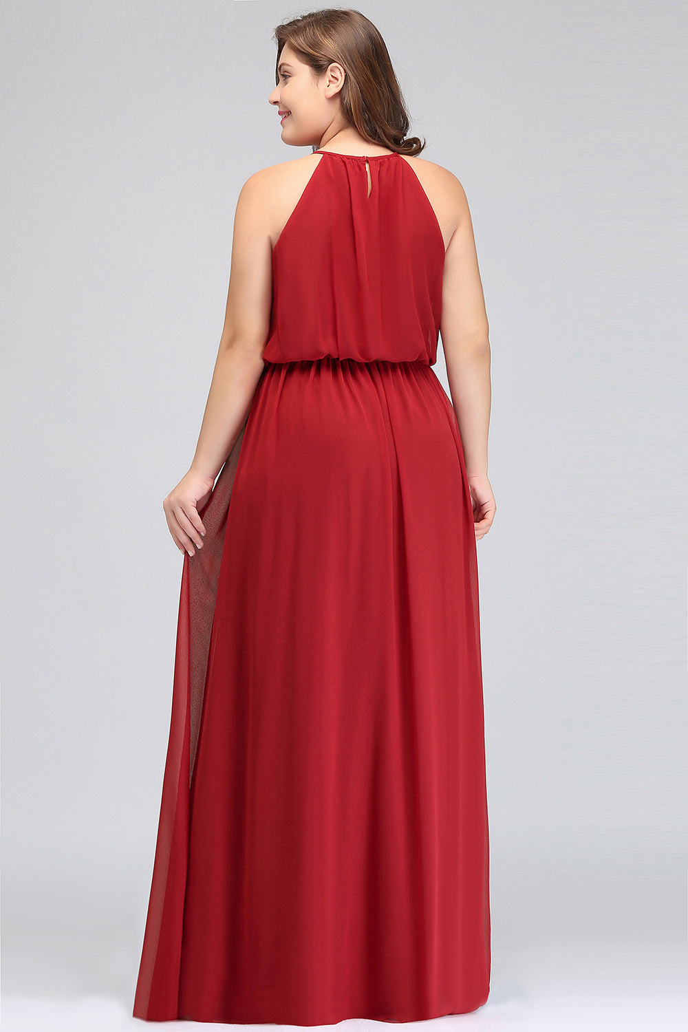 Plus Size Long A-line Chiffon Spaghetti Straps Halter Bridesmaid Dress With Ruffles Plus Size Long A-line Chiffon Spaghetti Straps Halter Bridesmaid Dress With Ruffles