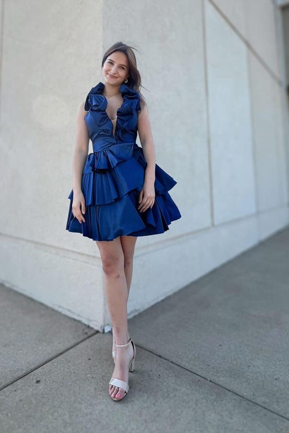 short ruffle homecoming dress Sparkly Ruffled Tulle Short Formal Gown Sweetheart Neck Homecoming Dress ARD3140 main image 0