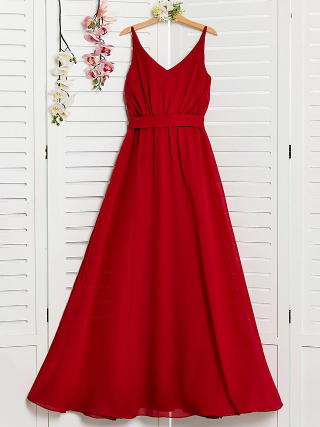 Red Long A-Line Spaghetti Strap Flower Girl Dresses Chiffon Junior Bridesmaid Dress Red Long A-Line Spaghetti Strap Flower Girl Dresses Chiffon Junior Bridesmaid Dress