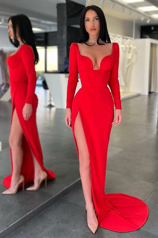 red long sleeve dress with split Red Split Neck Puff Short Sleeve Tiered Midi Dress