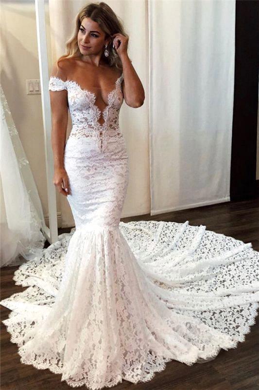 chinese dress ladies Sparkly Romantic Lace Mermaid Bateau Long Sleeves Wedding Dresses, MW544 main image 0