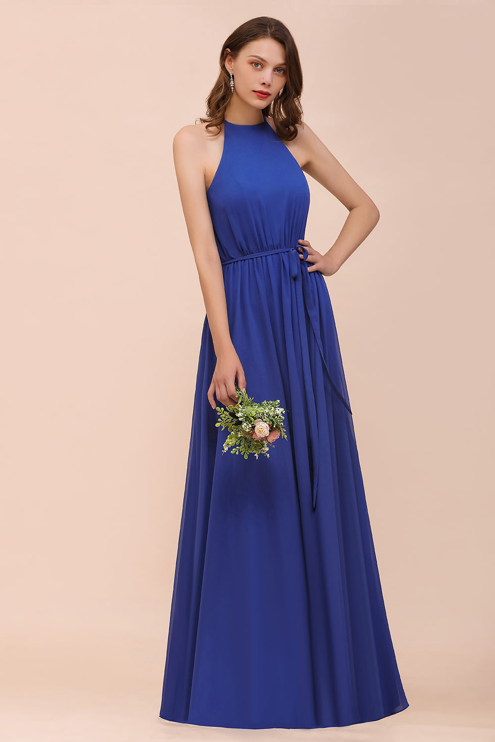 Royal Blue A-Line Chiffon Halter Bridesmaid Dress Long Wedding Guest D BIZTUNNEL Royal Blue A-Line Chiffon Halter Bridesmaid Dress Long Wedding Guest D BIZTUNNEL