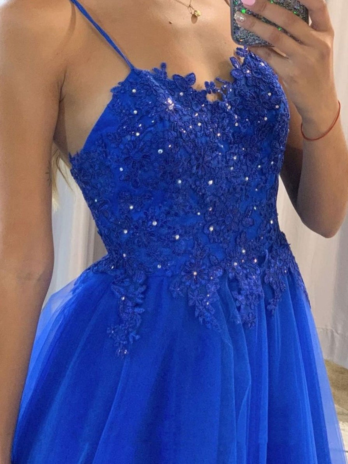 Royal Blue Long A-line Sweetheart Tulle Lace Formal Prom Dresses – BIZTUNNEL