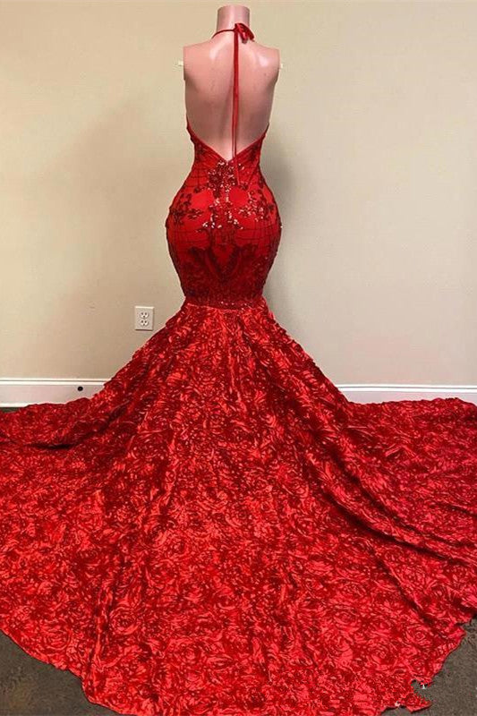 Sexy Deep V Neck Open Back Red Halter Spaghetti Straps Sequin Mermaid BIZTUNNEL Sexy Deep V Neck Open Back Red Halter Spaghetti Straps Sequin Mermaid BIZTUNNEL