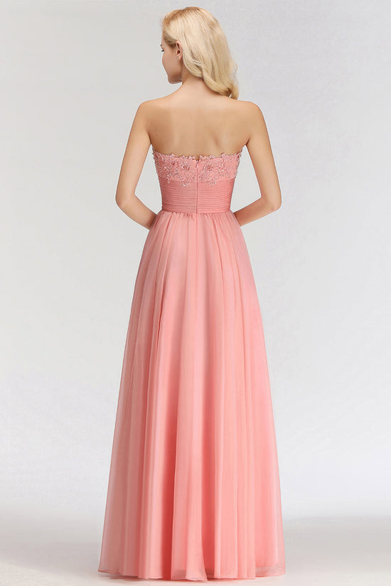 Sexy Long A-Line Sweetheart Appliques Lace Bridesmaid Dress-BIZTUNNEL