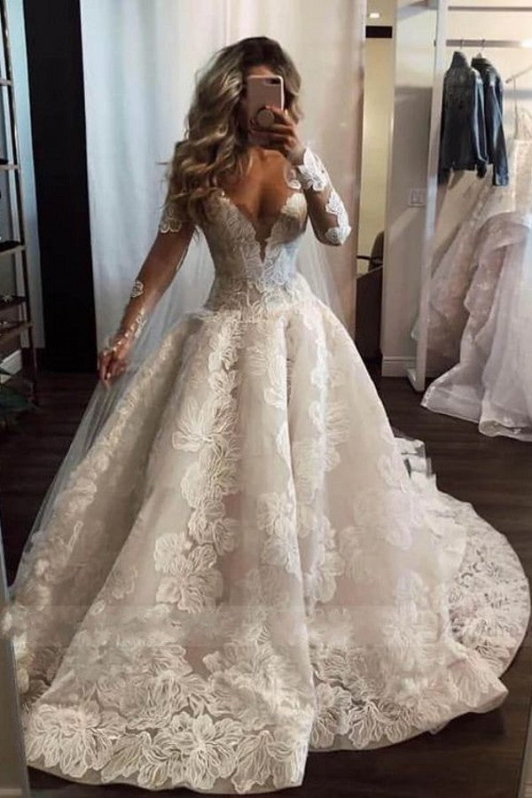 lace samples for wedding dress Beaded Lace Sleeved Wedding Dress Sample main image 1