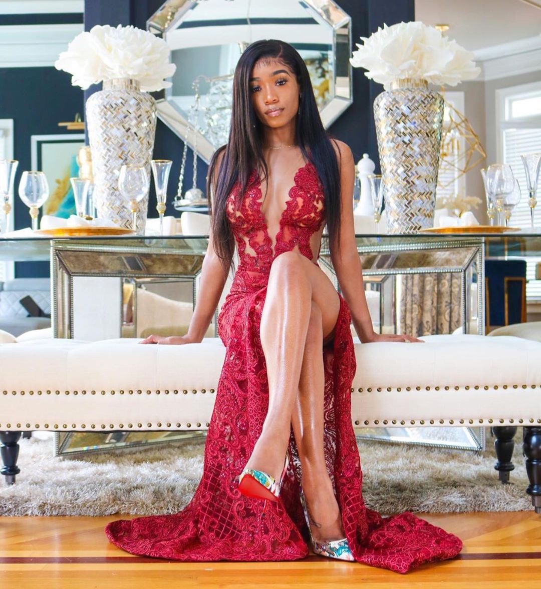 Sexy Long Mermaid Bateau Lace Burgundy Prom Dress With Slit Sexy Long Mermaid Bateau Lace Burgundy Prom Dress With Slit