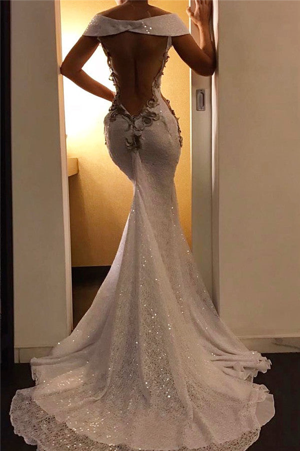 long evening dresses with cap sleeves Sexy Long Mermaid Off-the-shoulder Backless Evening Dresses with Cap S –  BIZTUNNEL