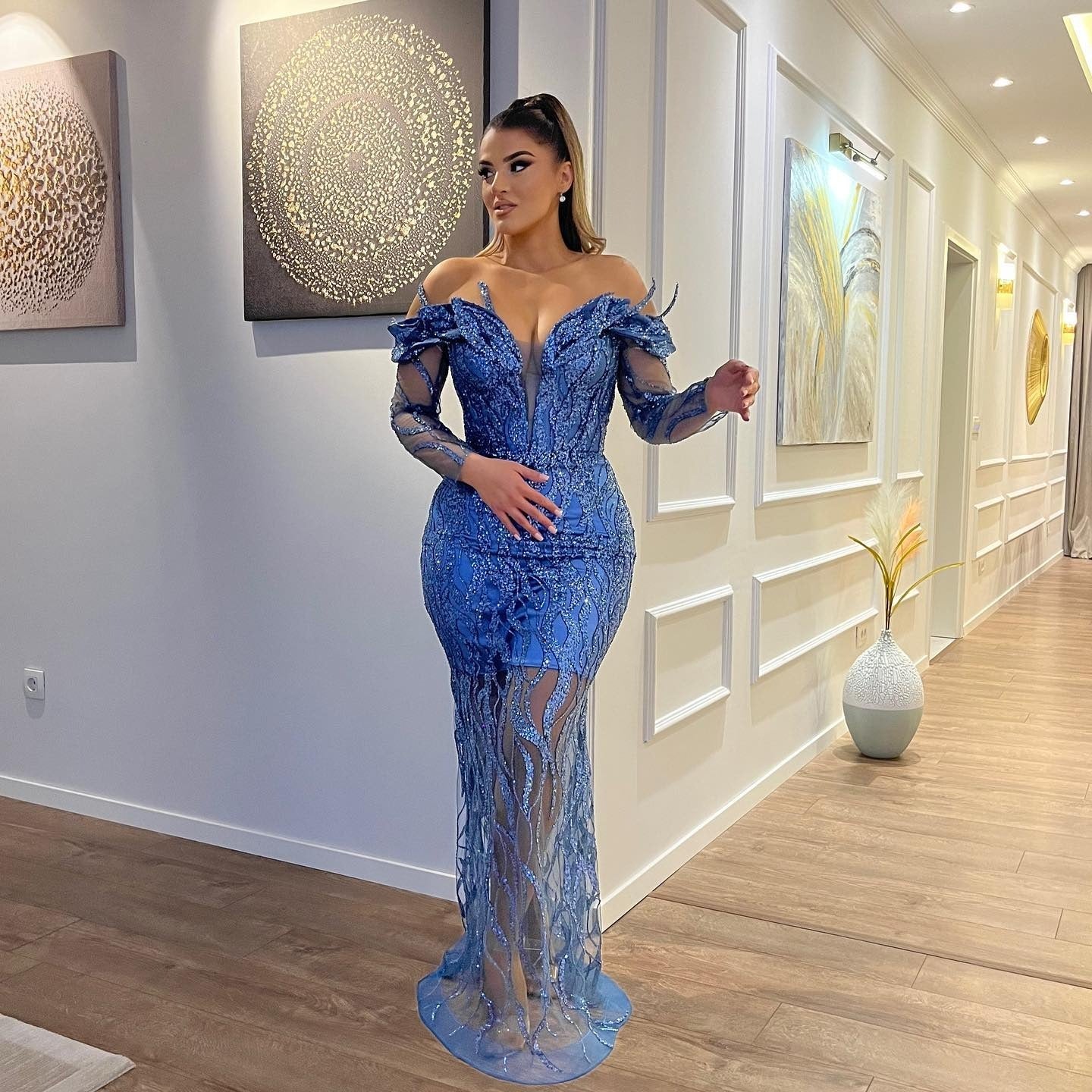 fitted lace wedding dress Sexy Long Mermaid Off The Shoulder Tulle Lace Formal Evening Dresses
