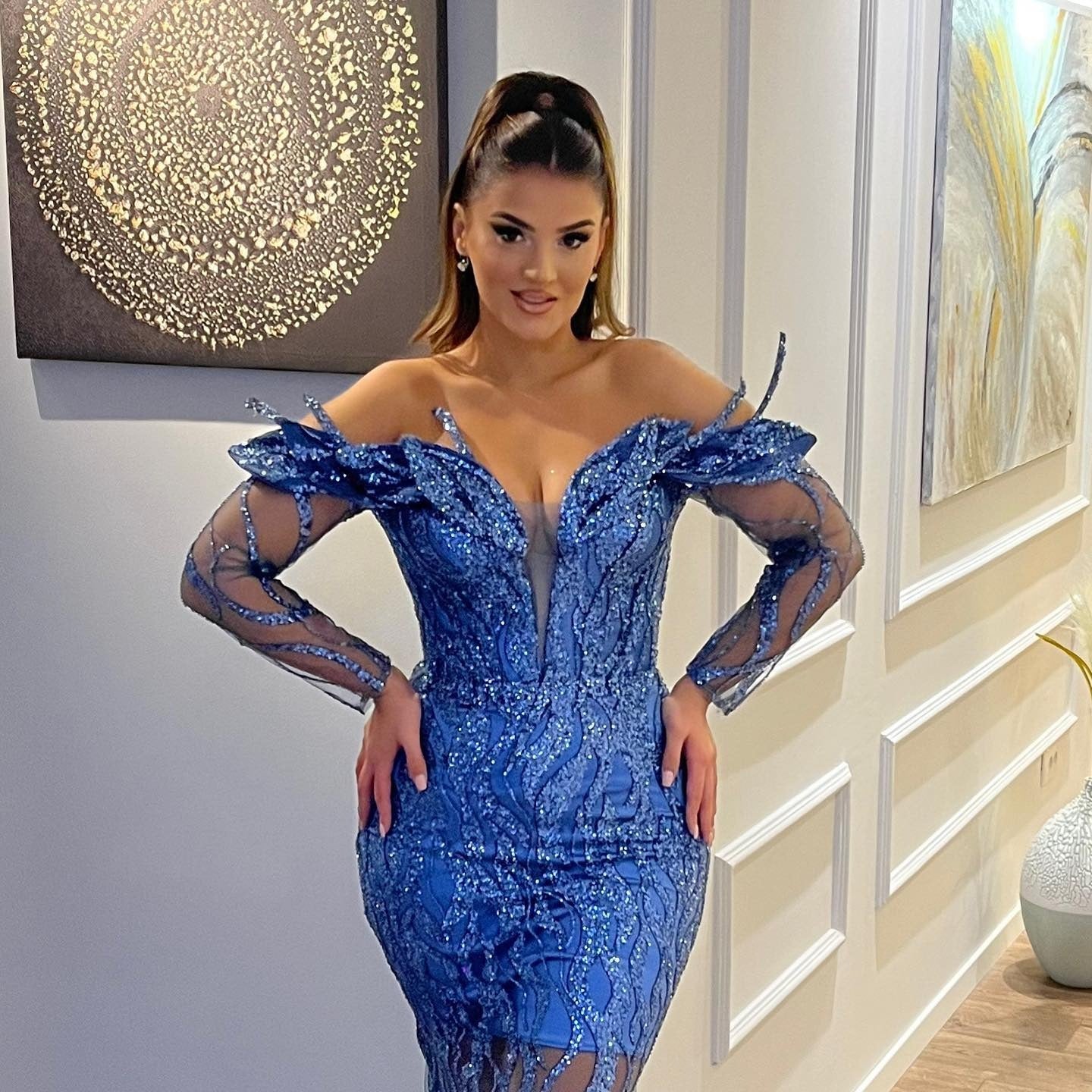 Sexy Long Mermaid Off the Shoulder Tulle Lace Formal Evening Dresses BIZTUNNEL Sexy Long Mermaid Off the Shoulder Tulle Lace Formal Evening Dresses BIZTUNNEL