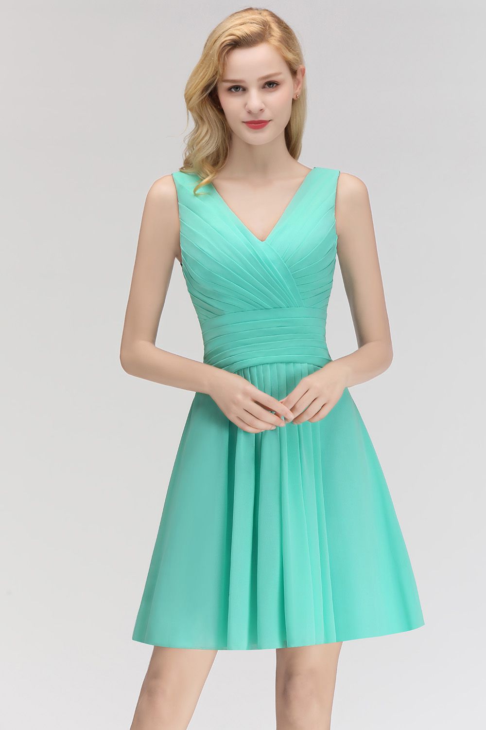 Sexy Short A-line V-Neck Sleeveless Bridesmaid Dress