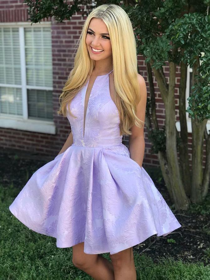 purple halter homecoming dress Halter Short Purple Homecoming Dress with Beading Cocktail Dress cg119 –  classygown