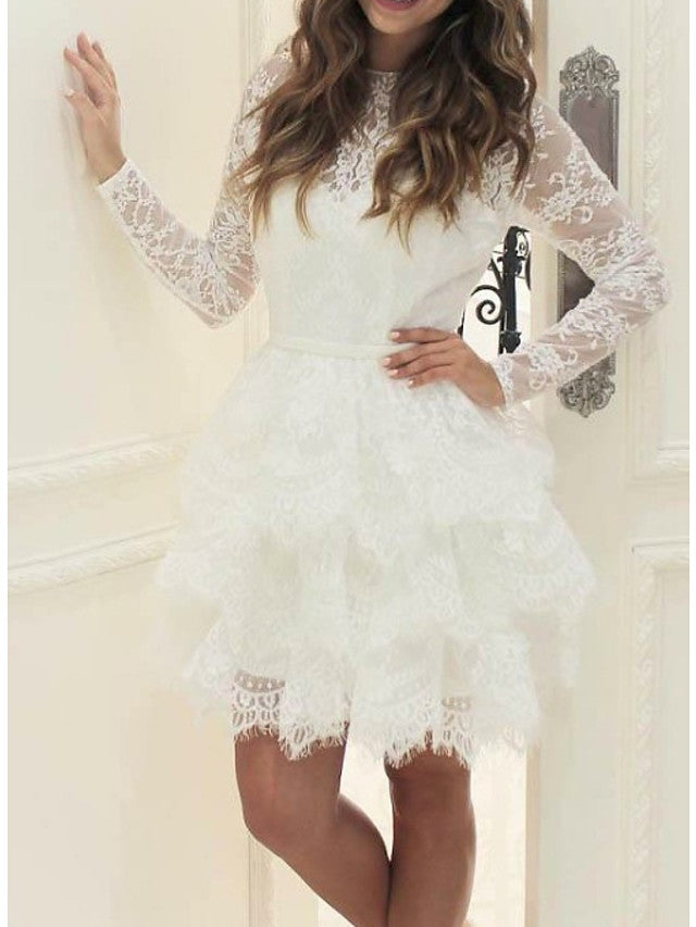 A Line Short Sleeve Lace and Tulle Silver Gray Country Wedding Dresses with Sash UQ2252