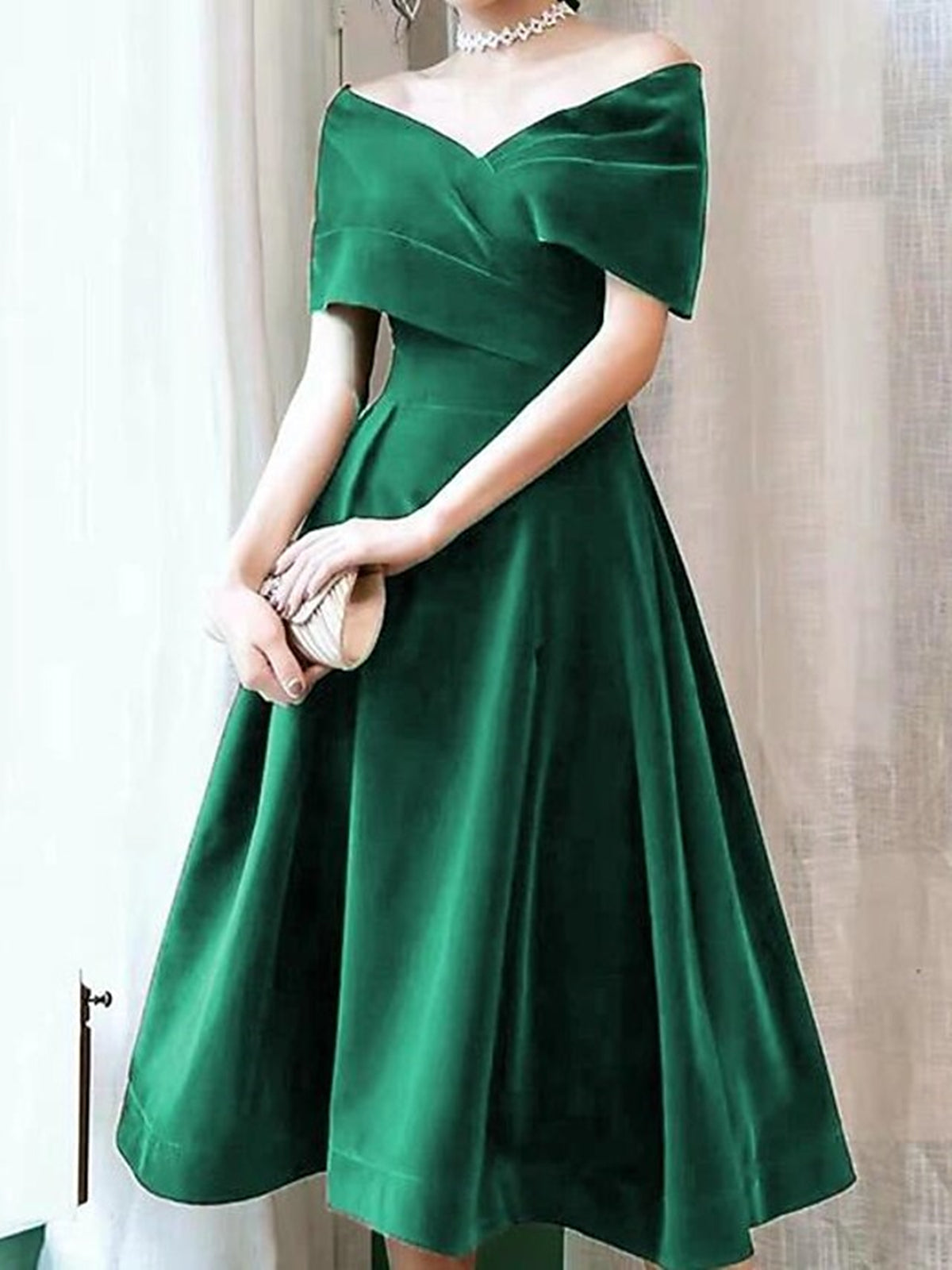 blue dress for baby girl A-Line Off Shoulder Velvet Burgundy Long Prom Dress, Tea Burgundy Even –  dresstby main image 1