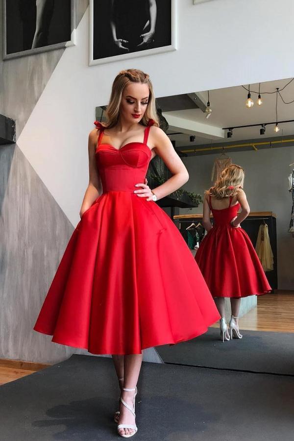 Short A-line Sweetheart Satin Red Prom Dress with Pockets Short A-line Sweetheart Satin Red Prom Dress with Pockets