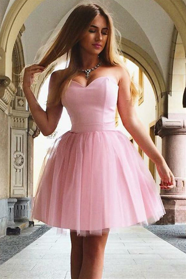 open lace back dress Strapless Tiered A-Line Ruched Short Homecoming Dress Light Pink / 12 main image 1