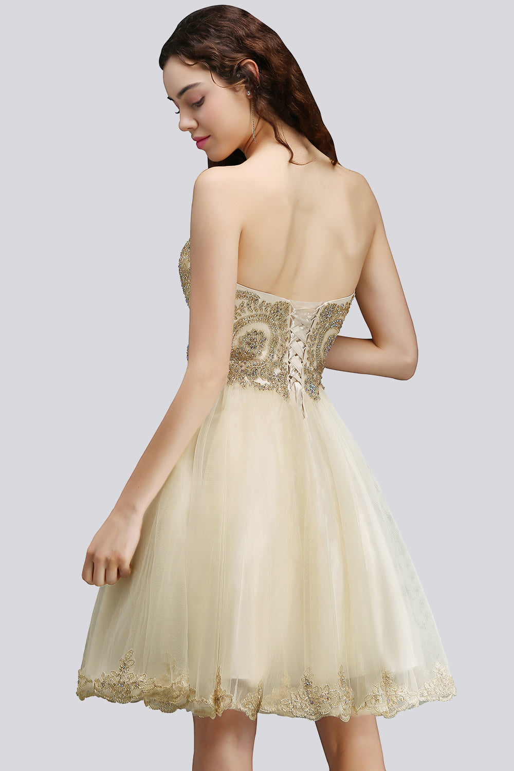 Short A-line Sweetheart Tulle Lace-Up Tulle Bridesmaid Dresses