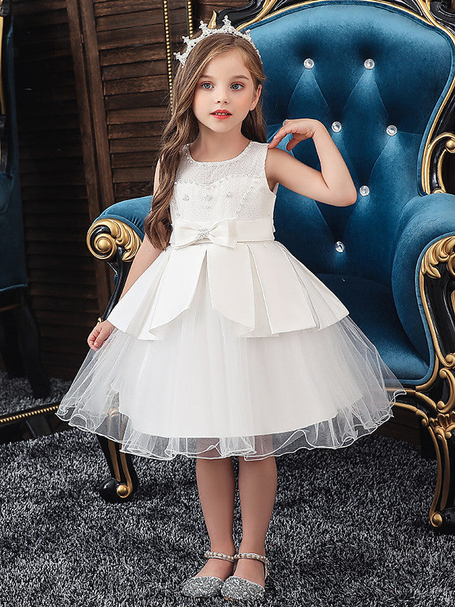 satin a line communion dress Elegant White Satin Girl Dress for First Communion J019