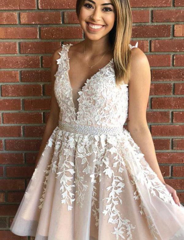 Short A-line V-neck Lace Tulle Homecoming Dress Short A-line V-neck Lace Tulle Homecoming Dress