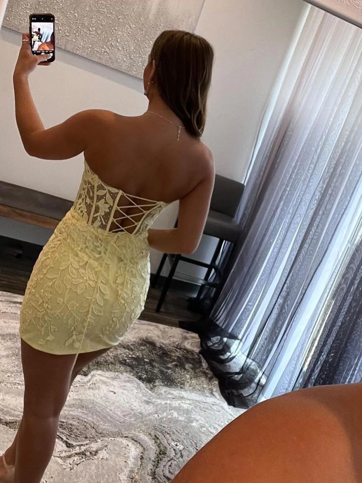 Short Mermaid Sweetheart Lace Prom Dress Yellow Homecoming Dresses BIZTUNNEL Short Mermaid Sweetheart Lace Prom Dress Yellow Homecoming Dresses BIZTUNNEL