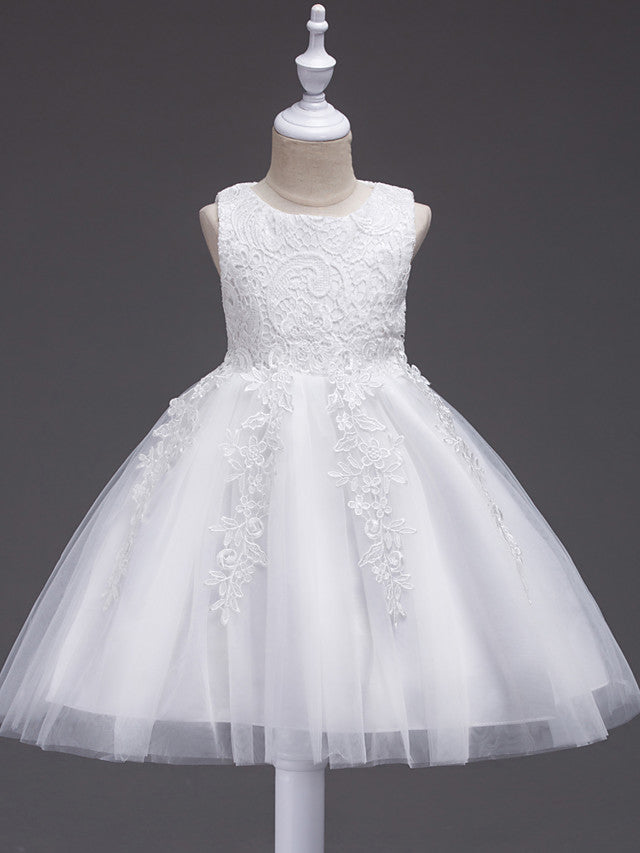 Short Princess Lace Tulle Jewel Neck Wedding First Communion Birthday   BIZTUNNEL