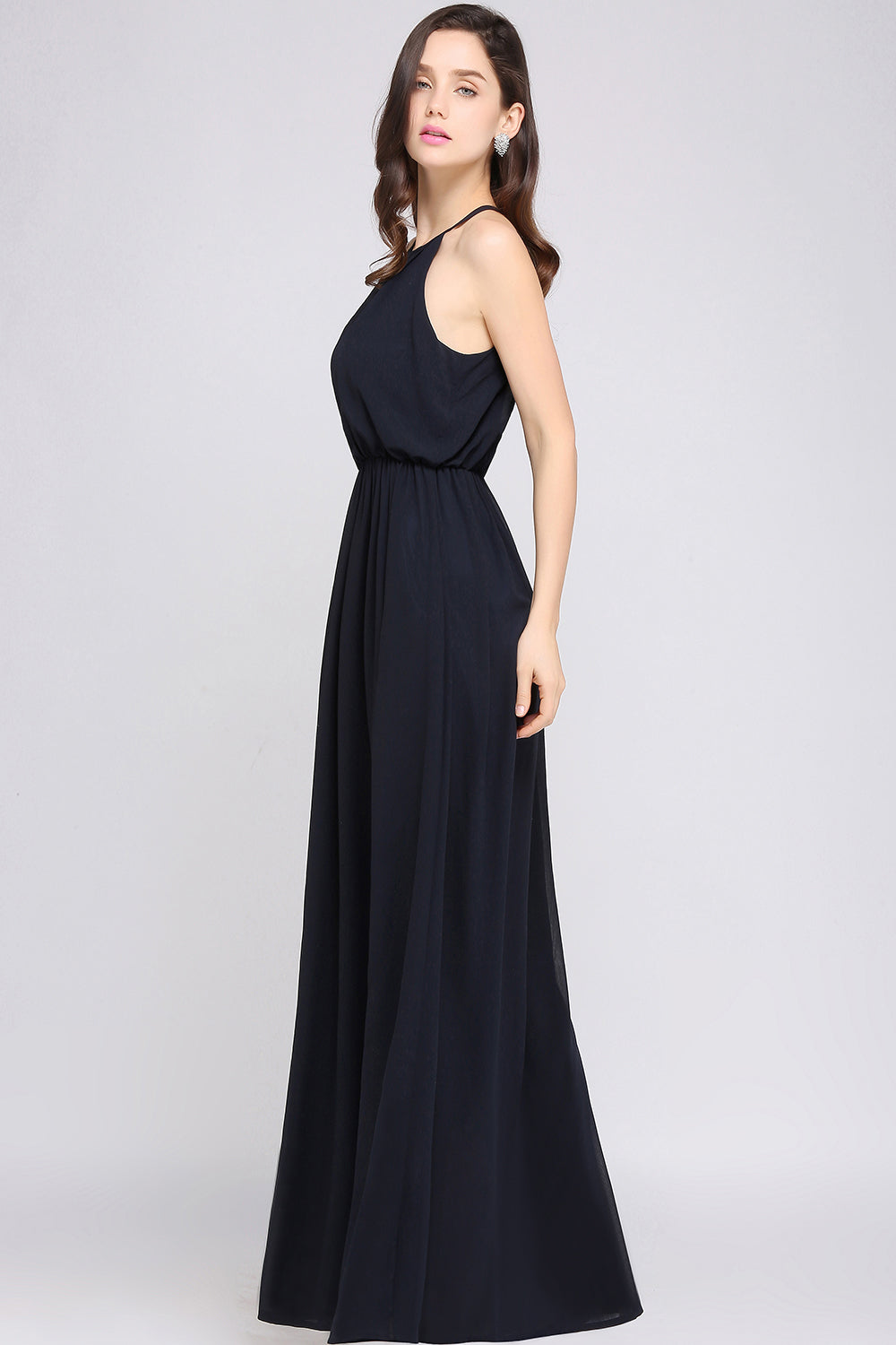 halter dresses for beach wedding Halter Crepe Wedding Dress with V-Neck and Open Back – MN103 – Viniodress main image 0