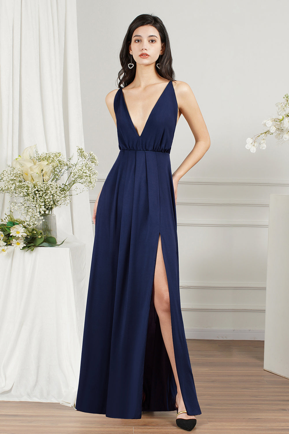 backless maxi dress with slit MO&Co. Noir Women's Silk Backless Spaghetti Black Maxi Dress Slit Detail Black Size S main image 0