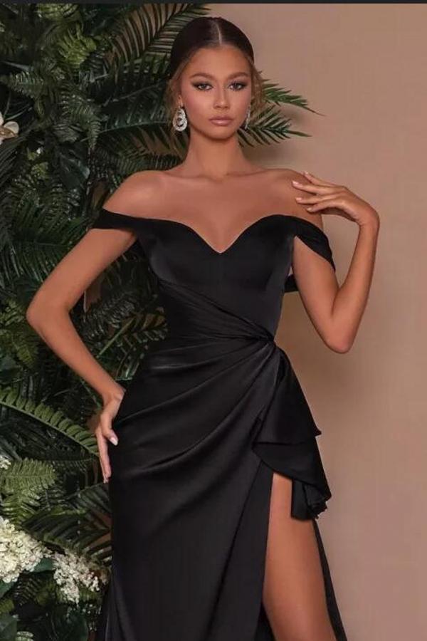 Simple Black Long Mermaid Off-the-shoulder Prom Dress with Slit Simple Black Long Mermaid Off-the-shoulder Prom Dress with Slit