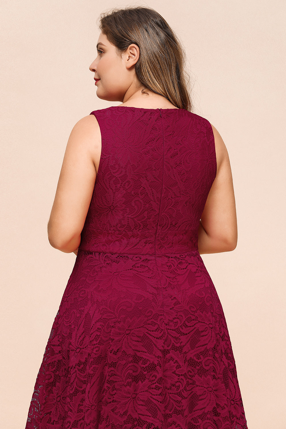 Simple High Low A line V neck Sleeveless Lace Formal Dress Pink / US16 Simple High Low A line V neck Sleeveless Lace Formal Dress Pink / US16