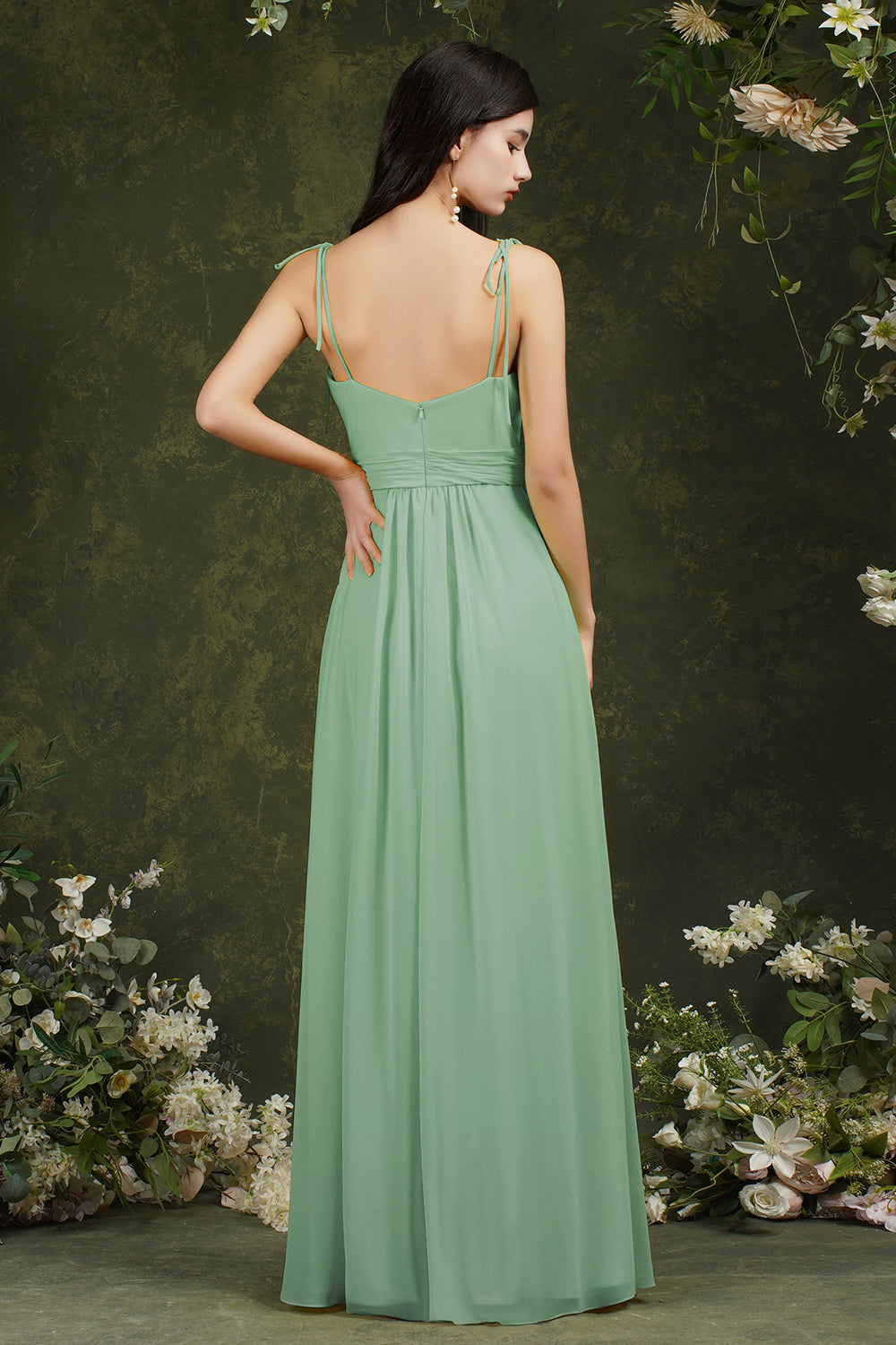 Simple Long A-Line Chiffon Spaghetti Straps Backless Bridesmaid Dress With Slit Simple Long A-Line Chiffon Spaghetti Straps Backless Bridesmaid Dress With Slit
