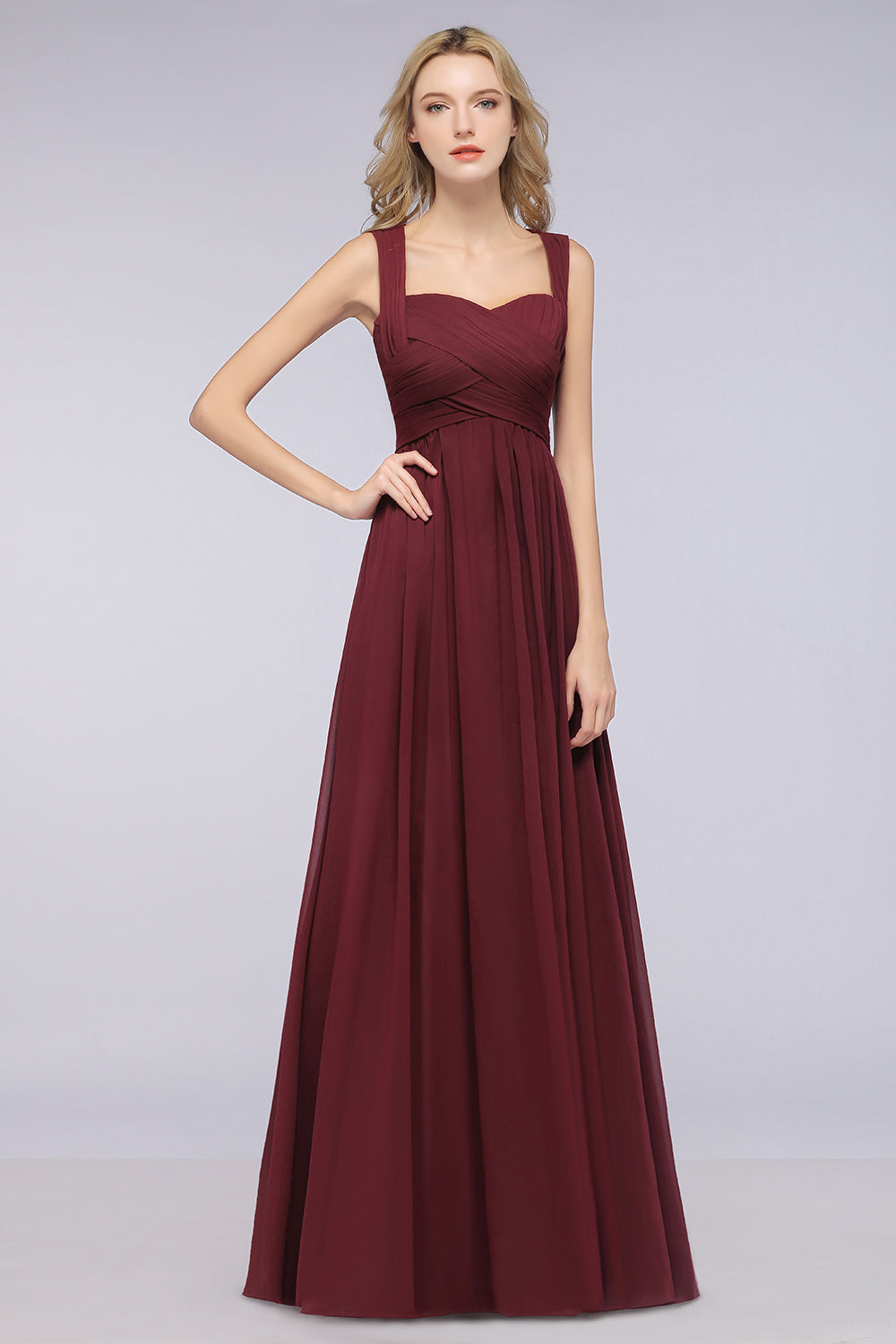 Simple Long A-line Chiffon Sweetheart Open Back Bridesmaid Dress