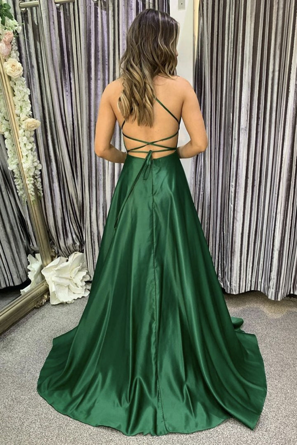 Simple Long A-line Satin Open Back Graduation Prom Dresses with Slit Simple Long A-line Satin Open Back Graduation Prom Dresses with Slit