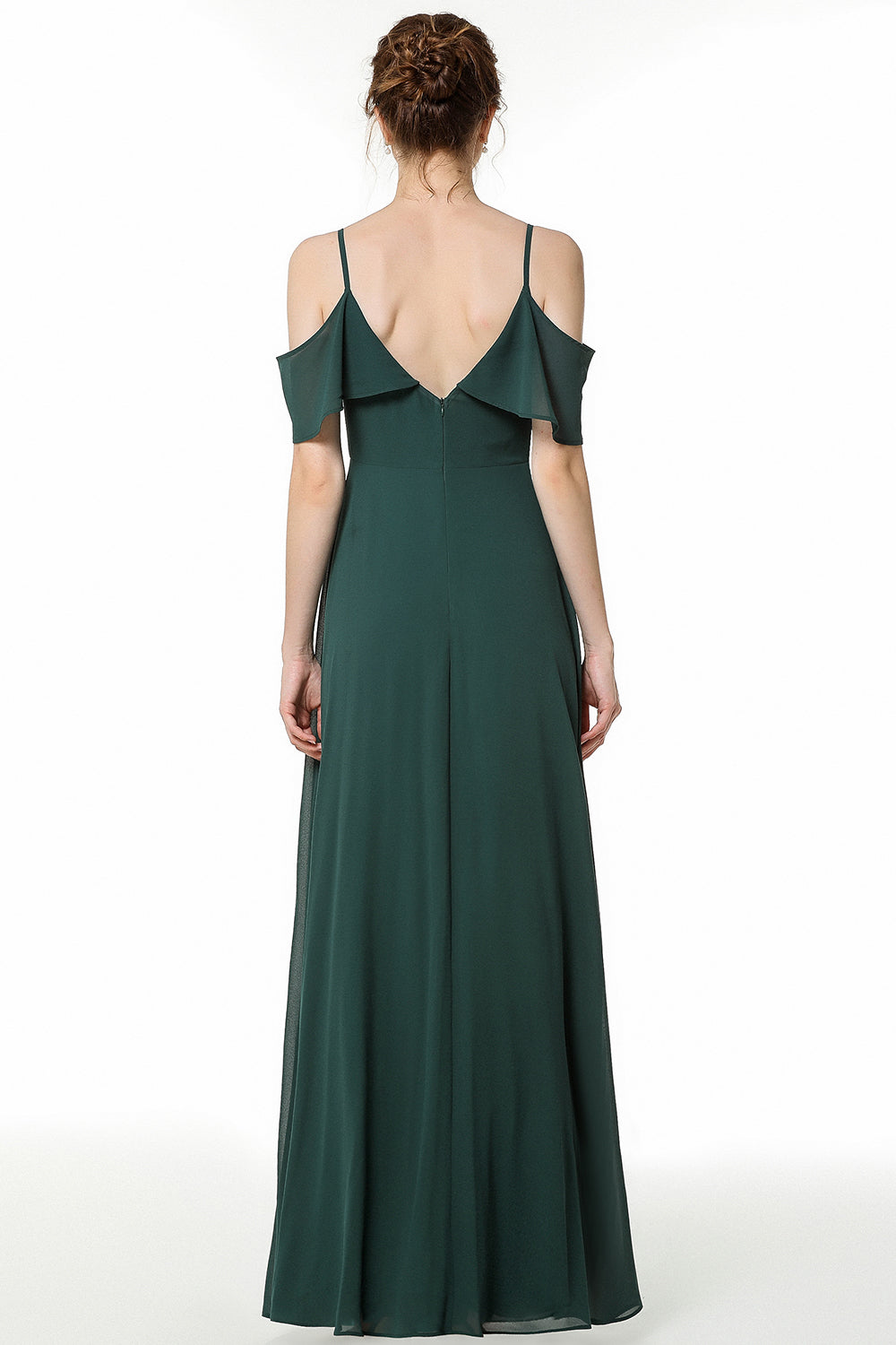 Simple Long A-line Spaghetti Straps Open Back Bridesmaid Dress with Sleeves