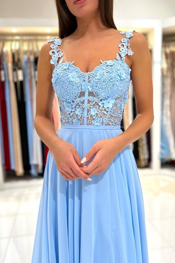 Simple Long A-line Sweetheart Chiffon Lace Backless Prom Dress with Sl BIZTUNNEL Simple Long A-line Sweetheart Chiffon Lace Backless Prom Dress with Sl BIZTUNNEL
