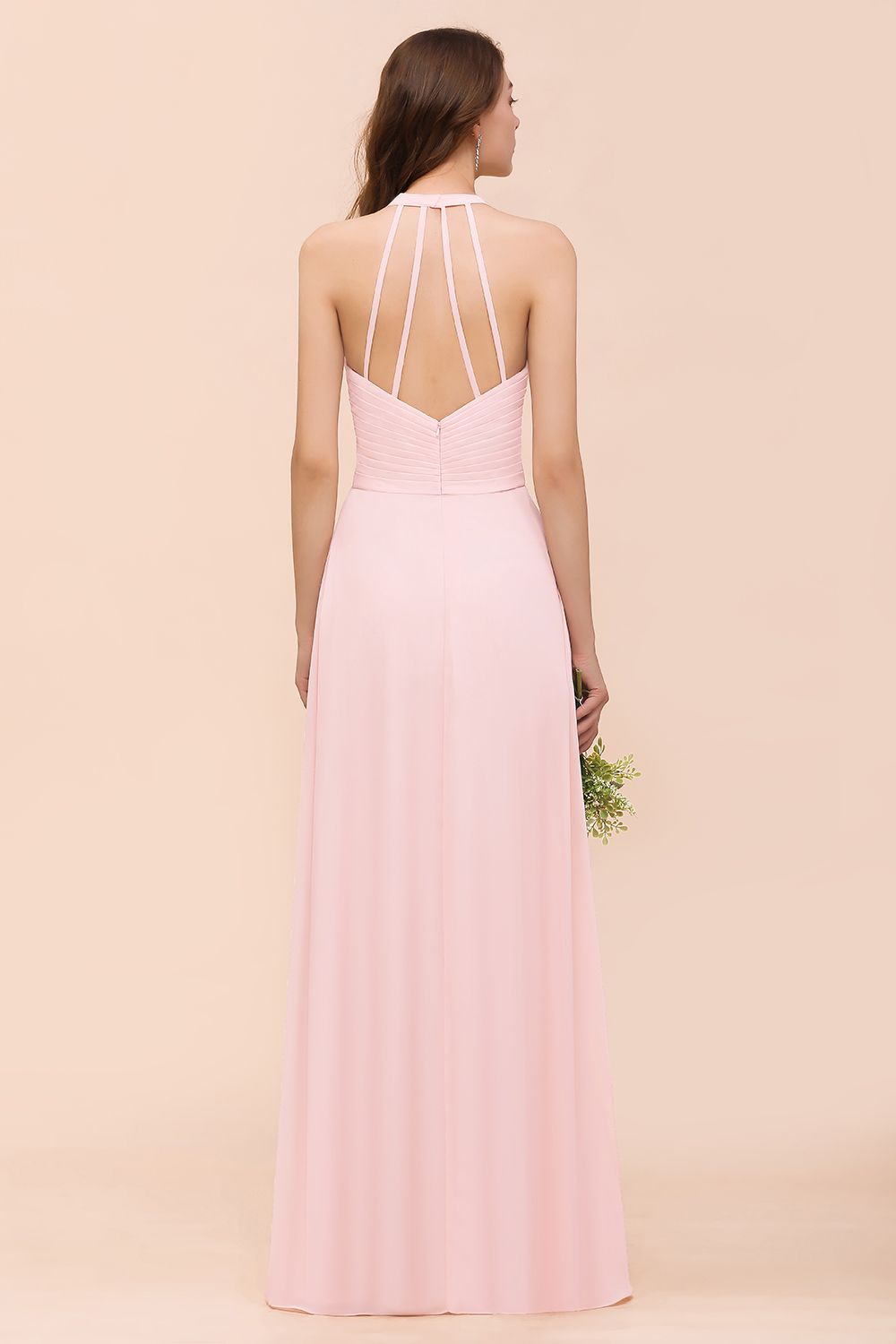 Simple Long A-Line V-Neck Pink Bridesmaid Dress Chiffon Wedding Guest Dress Simple Long A-Line V-Neck Pink Bridesmaid Dress Chiffon Wedding Guest Dress