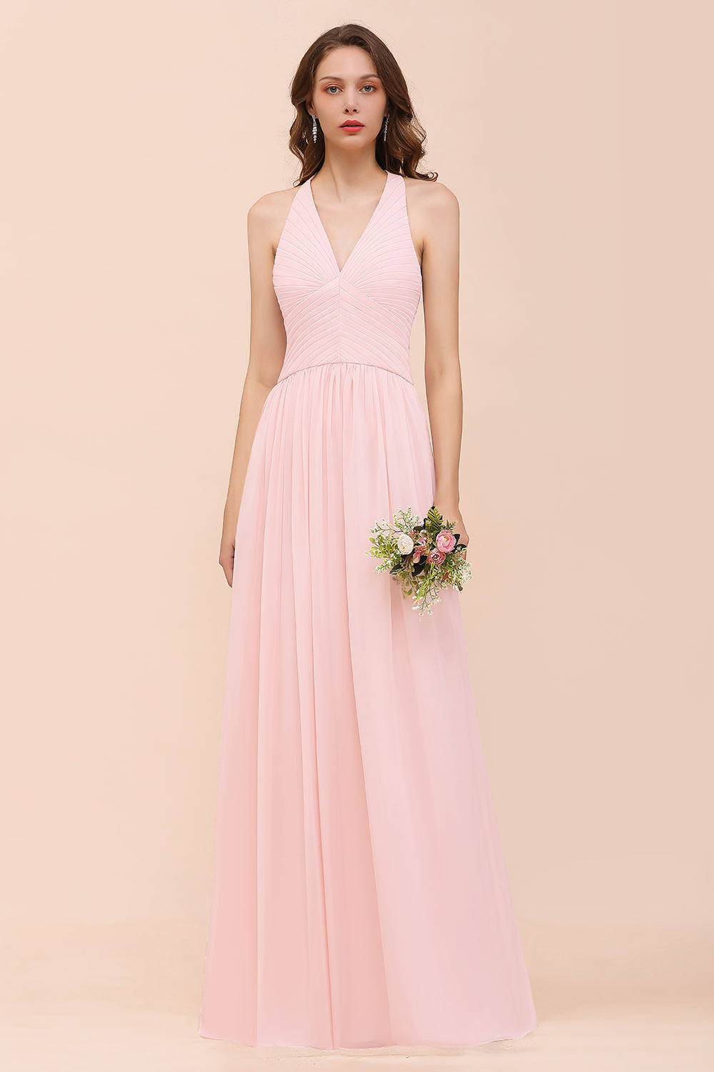 blue dress for baby girl Simple Long A-Line V-Neck Pink Bridesmaid Dress Chiffon Wedding Guest Dress