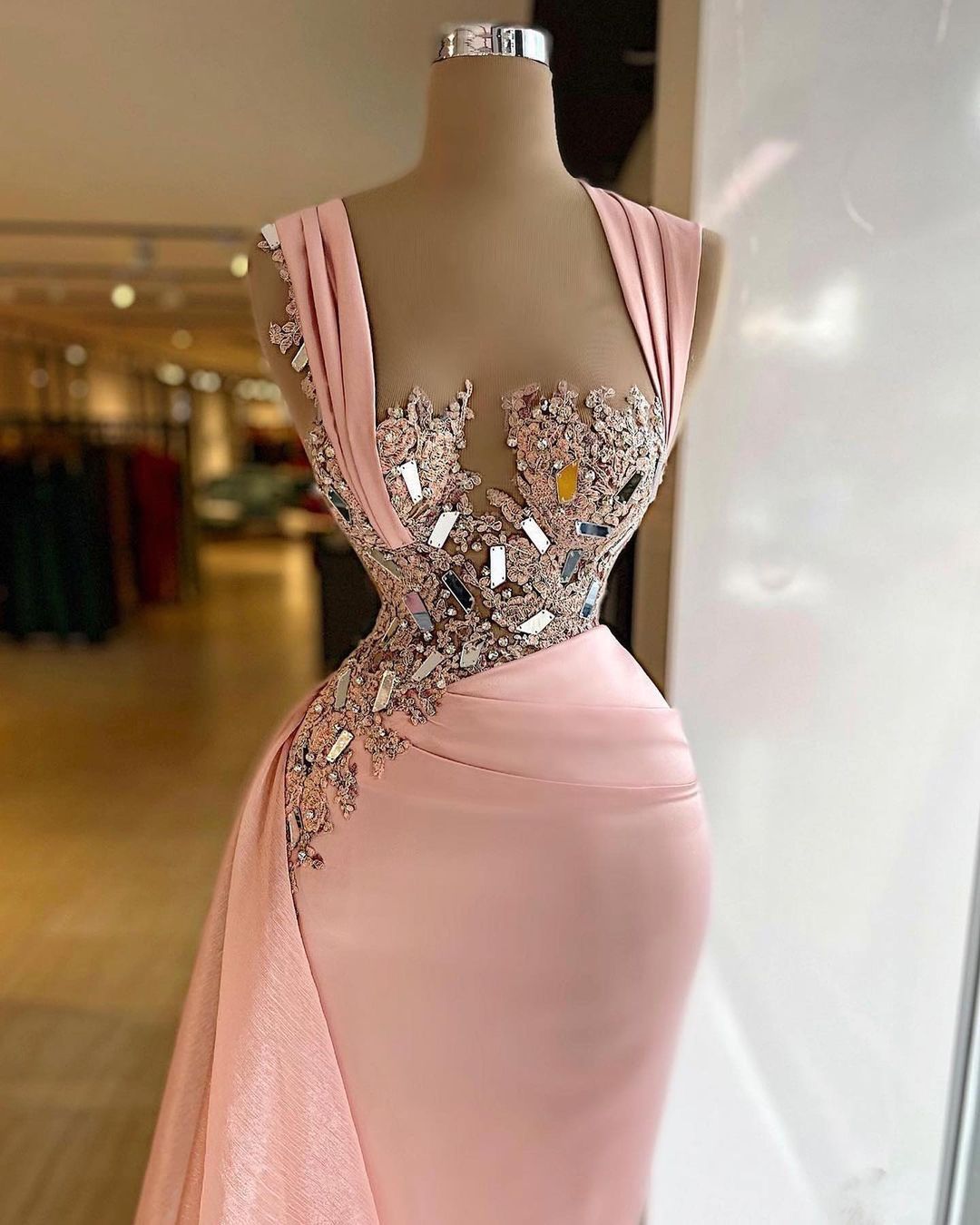 chinese dress ladies Women's Mermaid Chiffon Ruffles Prom Dresses Long Lace Appliqued Eveni –  Hebebridal main image 0