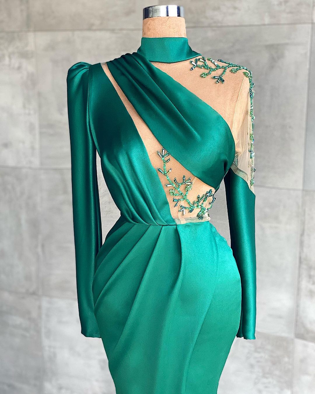 strapless open back dress Simple Long Sleeve High Neck Mermaid Prom Dress with Slit