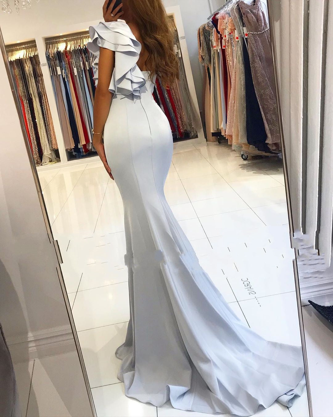 princess polly baby blue dress Simple Mermaid One Shoulder Backless Satin Long Prom Dress