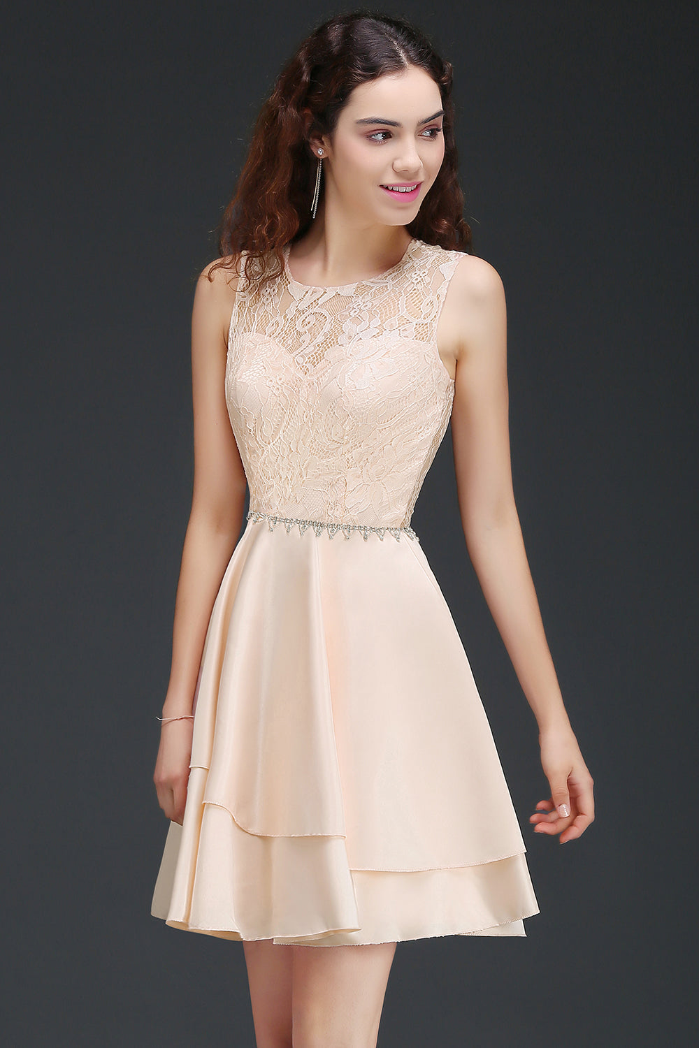 open lace back dress Pink sequins and beads embroidered lace dress with feather sleeves