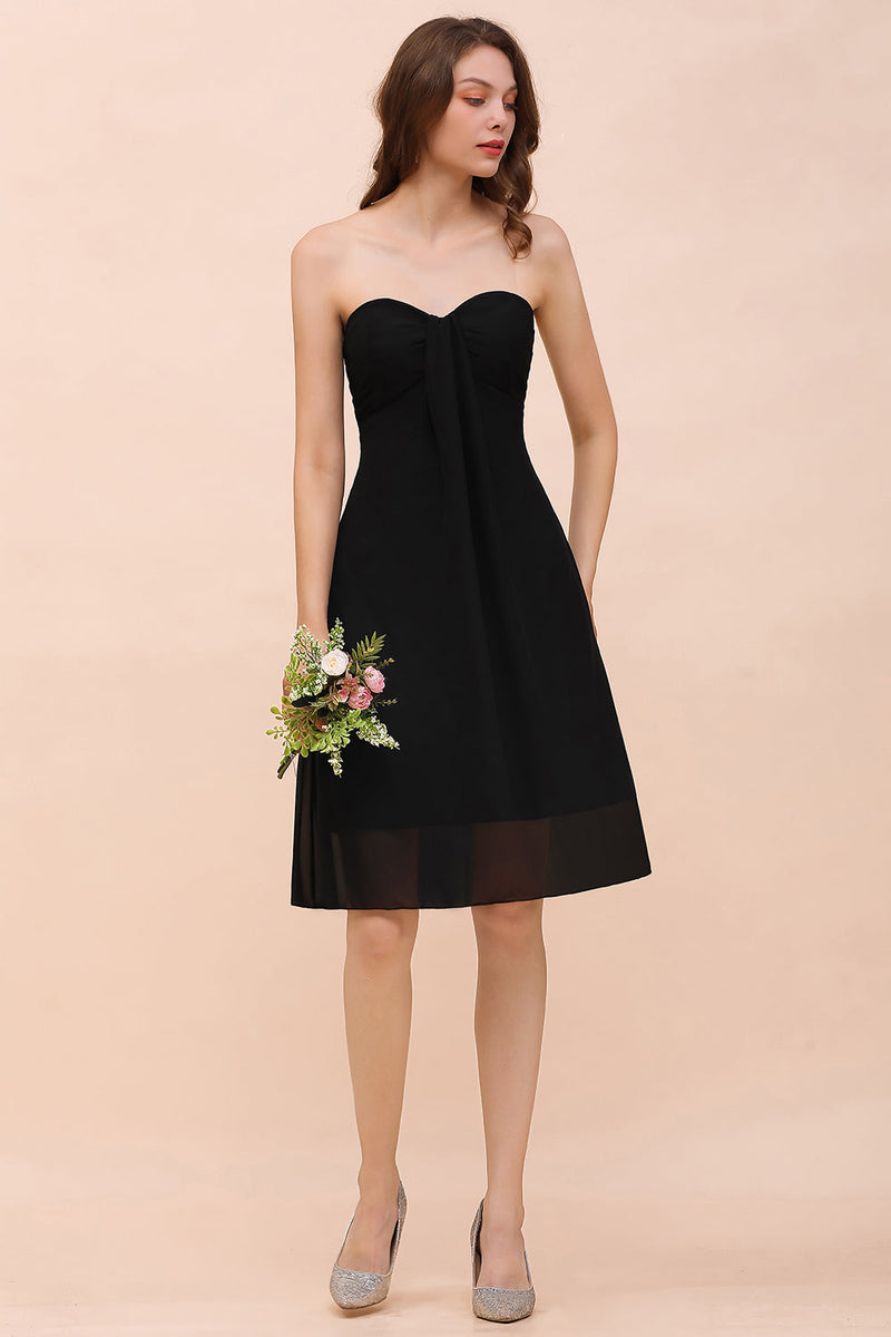 Chic Black Strapless Short Bridesmaid Dresses with Slit