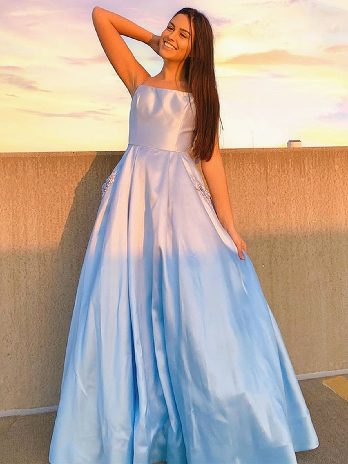 sky blue graduation dresses Long A-line Satin Formal Prom with Pockets – BIZTUNNEL Target gender:Unisex deals-for-dad-26 The short length makes Louise Maxi Dress Black