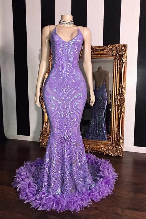 knee length dresses for ladies Mermaid Off the Shoulder Long Lace Appliques Prom Dresses With Feather –  dressime main image 1