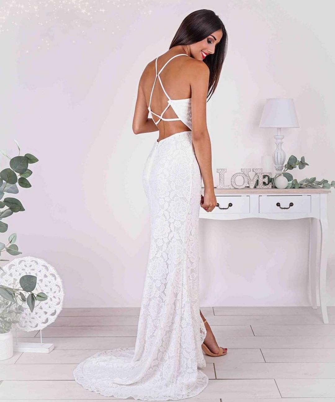 silver spaghetti straps mermaid appliqued prom dress with split Silver White Mermaid Prom Dress Deep V Spaghetti Straps 3D Floral Applique Crystal Fringe Sheer Rhinestone Beaded Split Cathedral Train