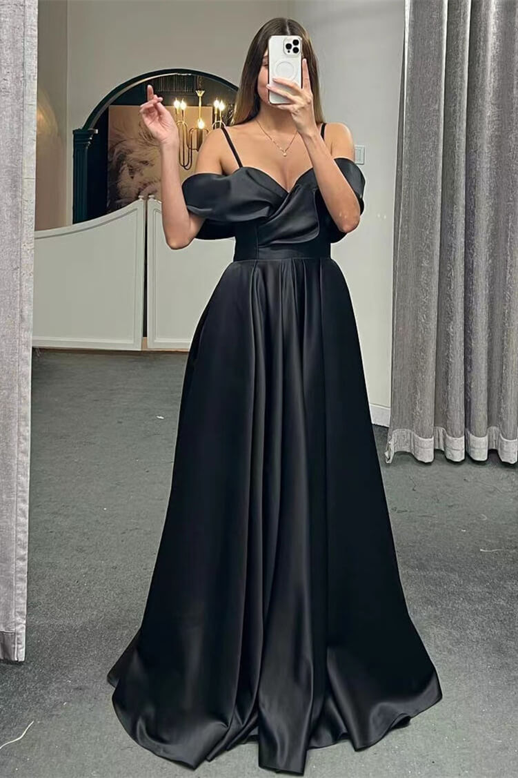 Long Spaghetti Strap Off-the-Shoulder A-Line Lace-Up Back Evening Prom BIZTUNNEL Long Spaghetti Strap Off-the-Shoulder A-Line Lace-Up Back Evening Prom BIZTUNNEL