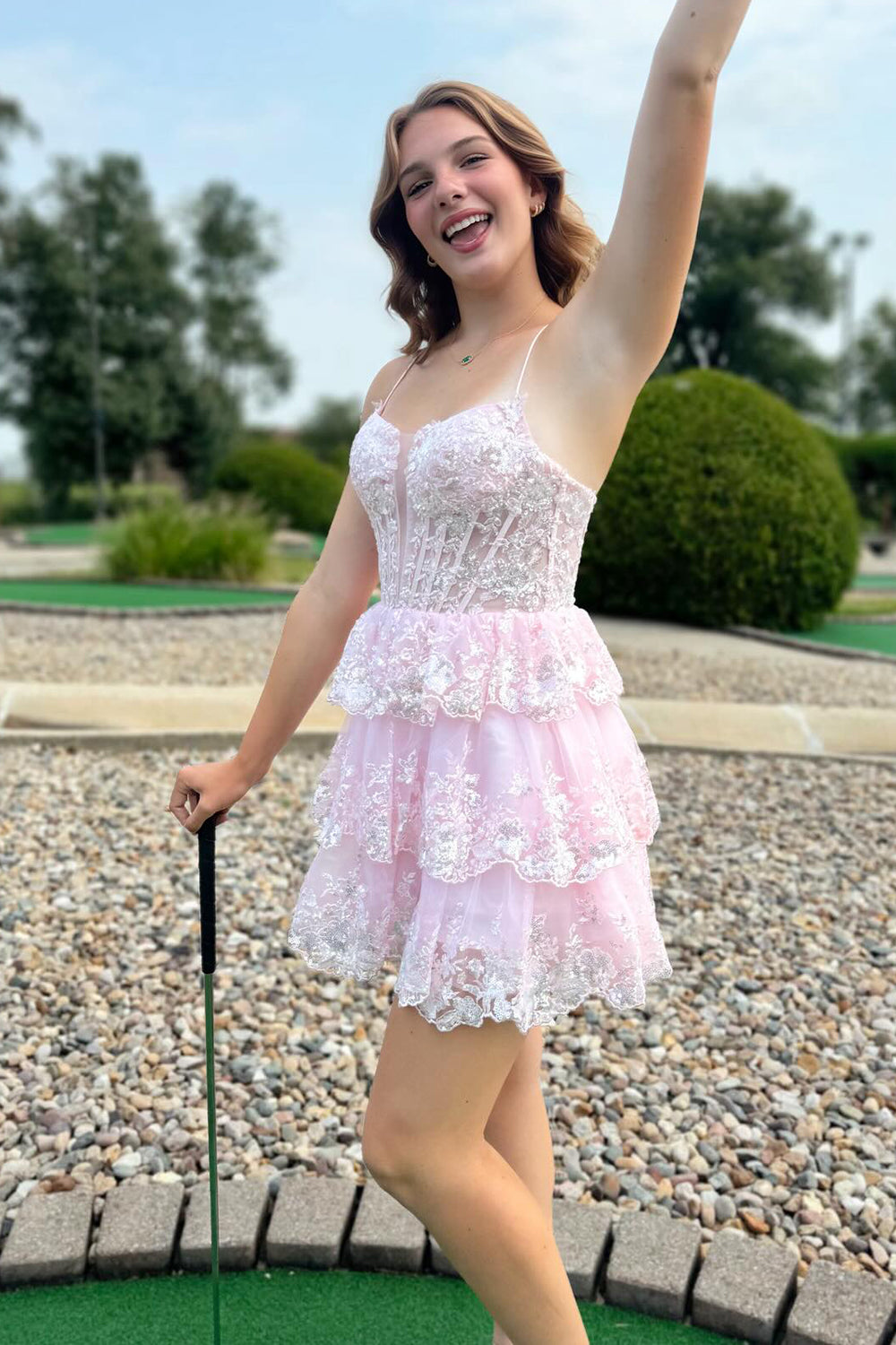 Sparkly A Line Pink Short Homecoming Dress with Lace-Up Back BIZTUNNEL Sparkly A Line Pink Short Homecoming Dress with Lace-Up Back BIZTUNNEL