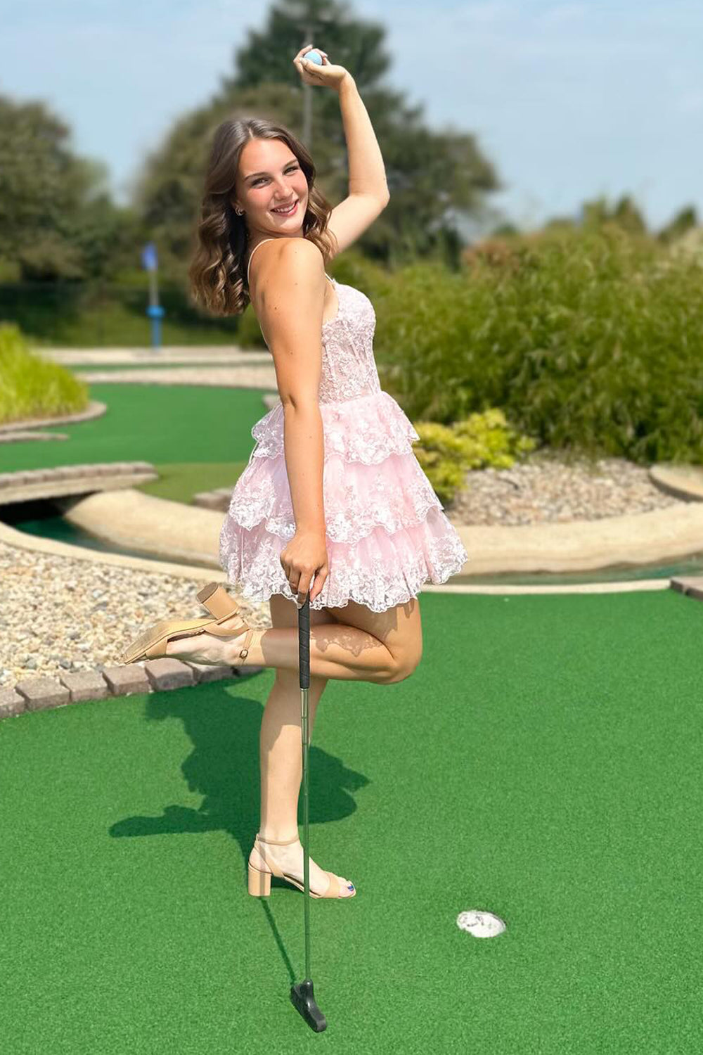 Sparkly A Line Pink Short Homecoming Dress with Lace-Up Back BIZTUNNEL Sparkly A Line Pink Short Homecoming Dress with Lace-Up Back BIZTUNNEL