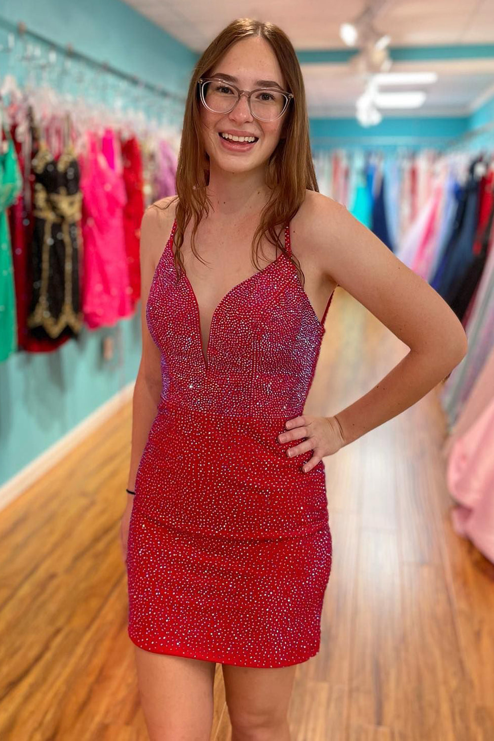 short hoco dresses tight Luuvis Woman Lilac Sparkly Spaghetti Straps Short Tight Homecoming Dress