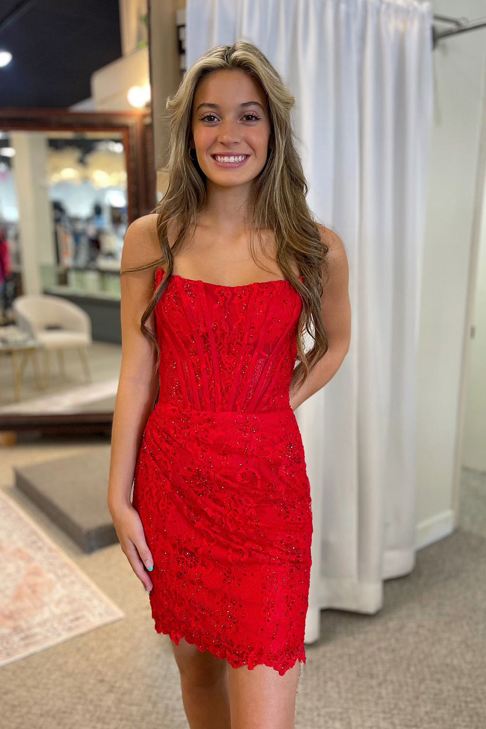Sparkly Red Strapless Corset Tight Short Homecoming Dress – BIZTUNNEL
